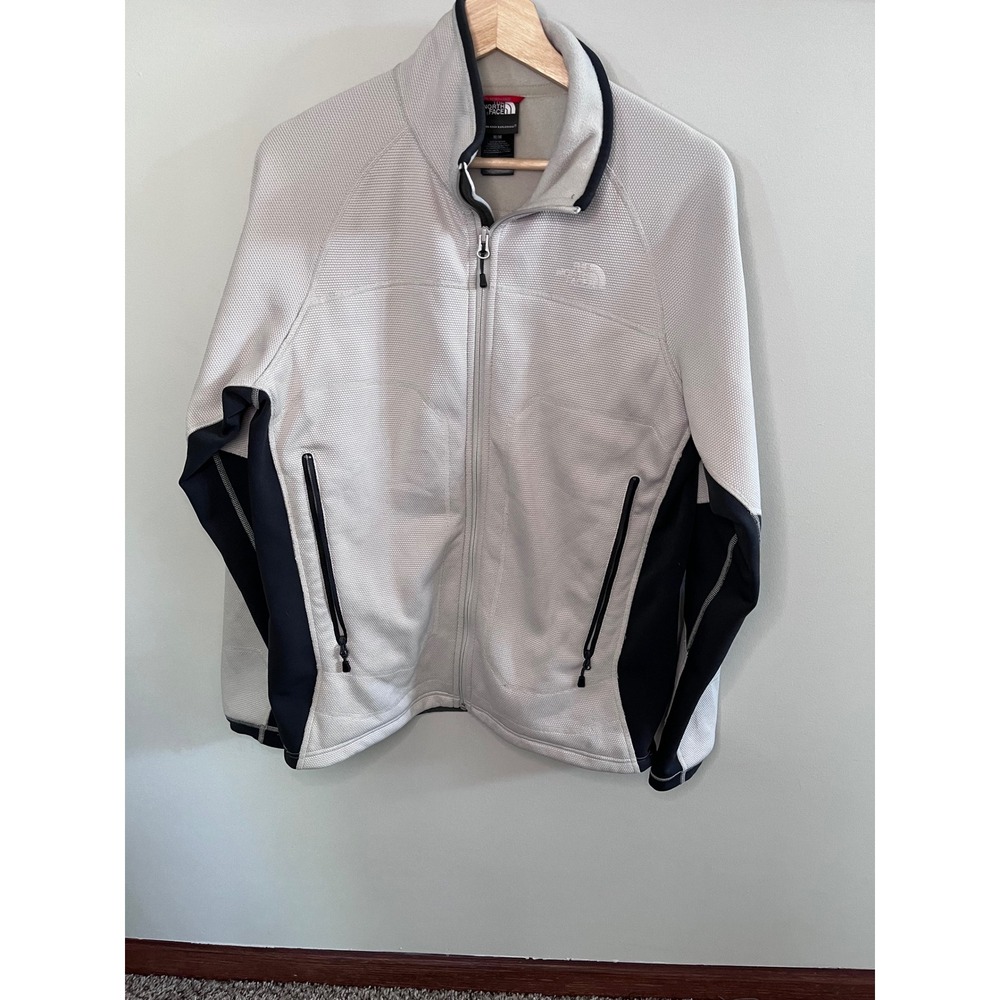 The North Face Mens Full Zip‎ Fleece Jacket Grey Black Mock Neck Size M